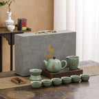 Elegant celadon Kung Fu tea set with ice-crack glaze, perfect for tea lovers and gifting.