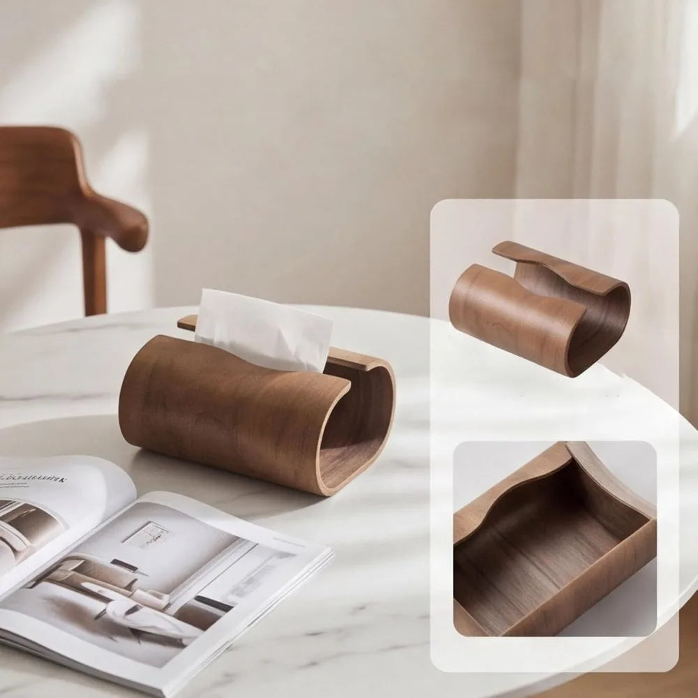 Natural Wood Tissue Box Organizer