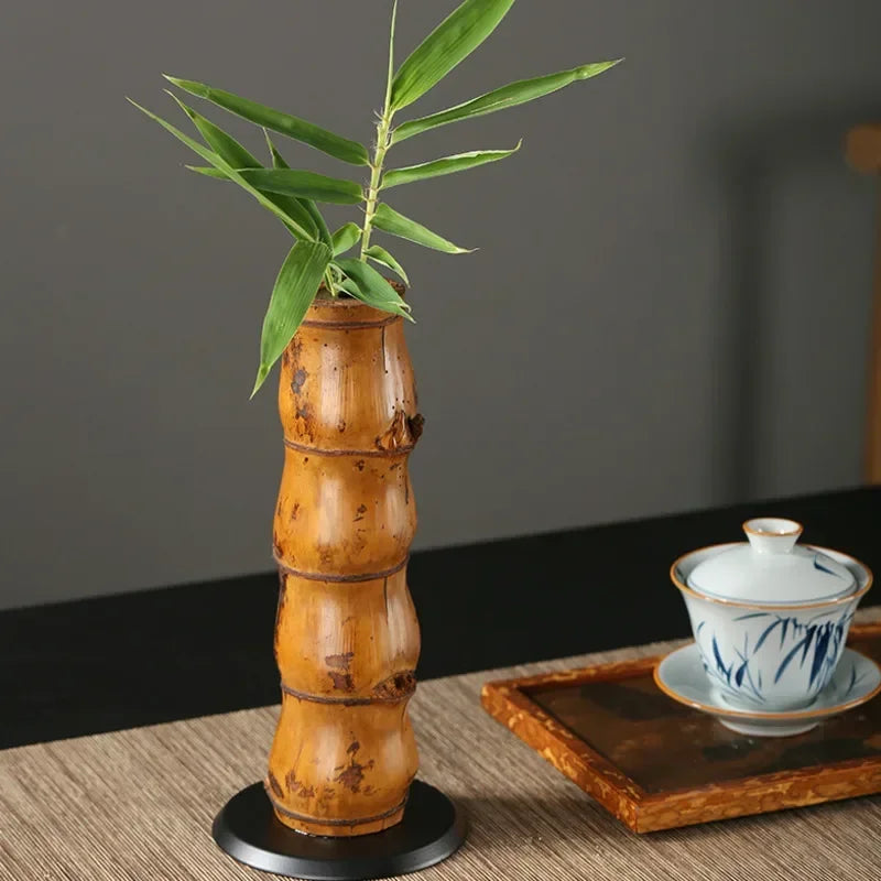 Bamboo Flower Vase Zen Decorative Big Belly Tea Room
