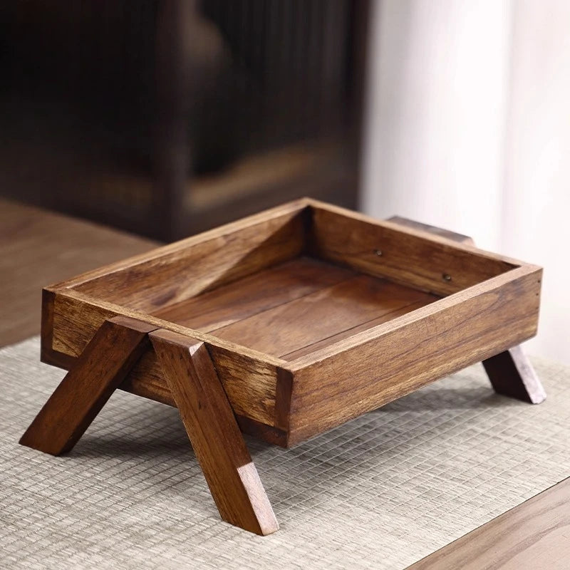 Solid Wood Tea Brewing Tray Chinese Style Tea Cup Coaster Teakwood Vintage Serving Plate with Drainage Tea Set Accessories