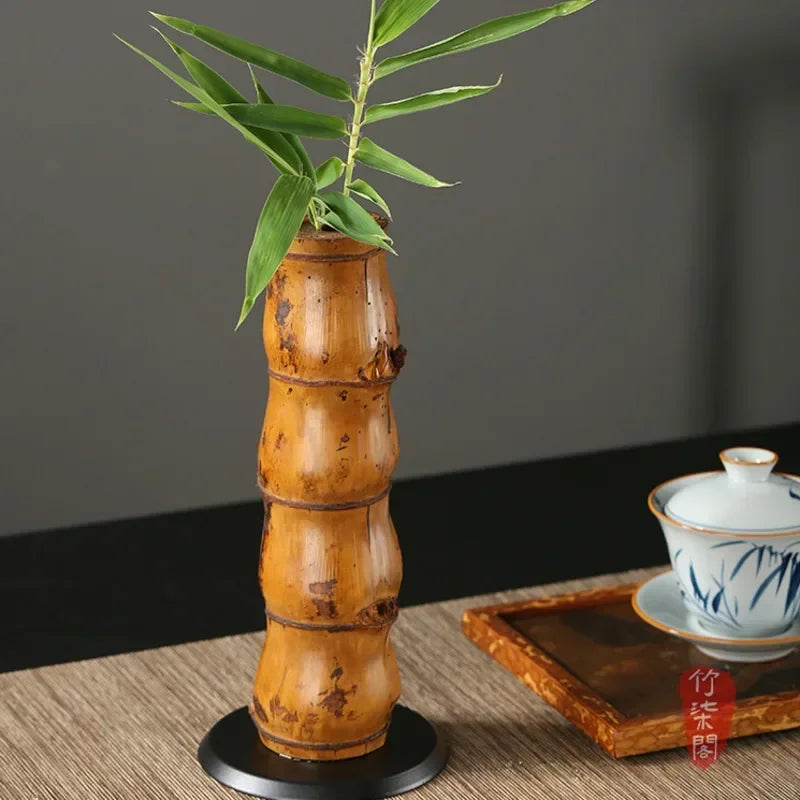 Bamboo Flower Vase Zen Decorative Big Belly Tea Room