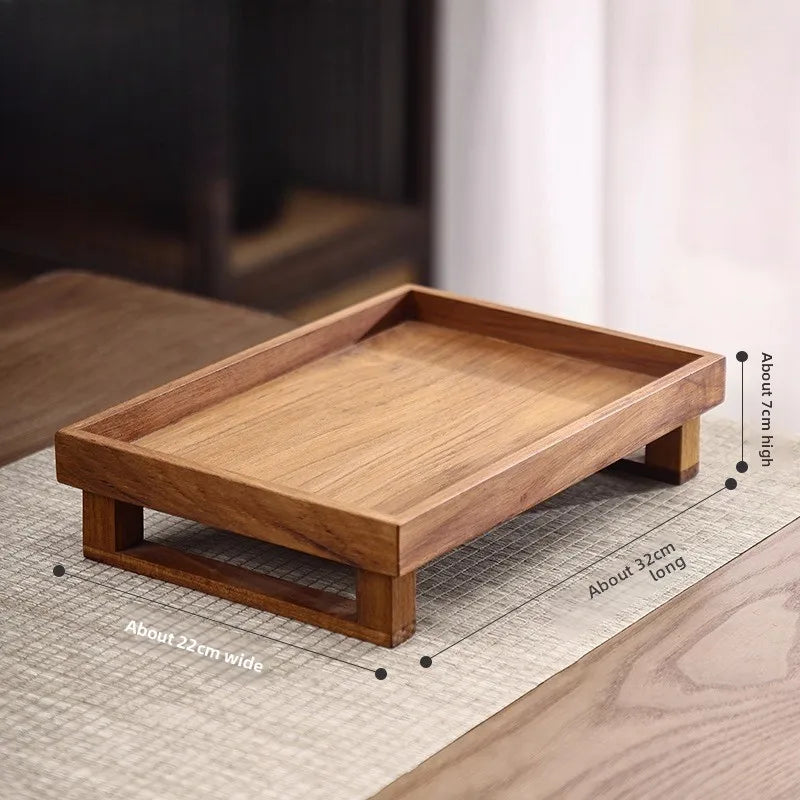 Solid Wood Tea Brewing Tray Chinese Style Tea Cup Coaster Teakwood Vintage Serving Plate with Drainage Tea Set Accessories