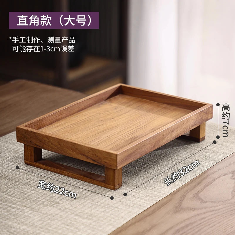 Solid Wood Tea Brewing Tray Chinese Style Tea Cup Coaster Teakwood Vintage Serving Plate with Drainage Tea Set Accessories