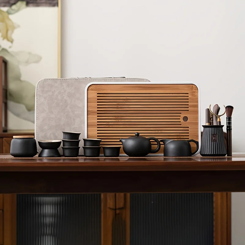 13-Piece Ceramic Kung Fu Tea Set – Portable Tea Service