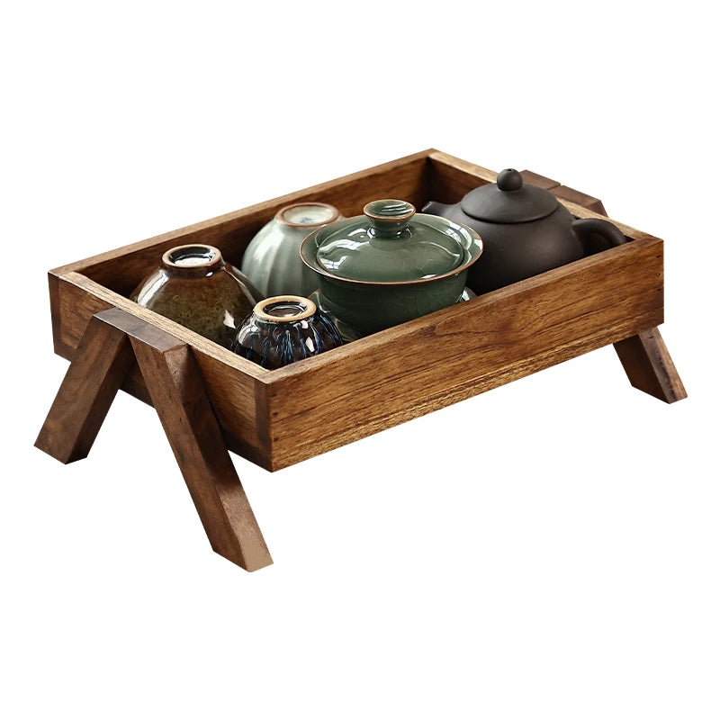Solid Wood Tea Brewing Tray Chinese Style Tea Cup Coaster Teakwood Vintage Serving Plate with Drainage Tea Set Accessories