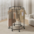 Hexagon Rotating Floor Clothes Rack Dormitory Coat Hanger Stand Indoor Drying Rack Movable Garment Organizer Hat Stand