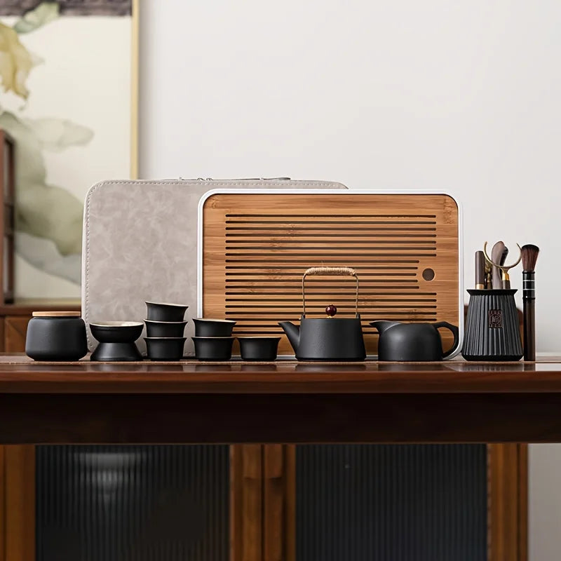 13-Piece Ceramic Kung Fu Tea Set – Portable Tea Service