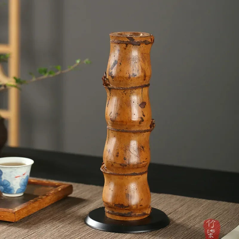 Bamboo Flower Vase Zen Decorative Big Belly Tea Room