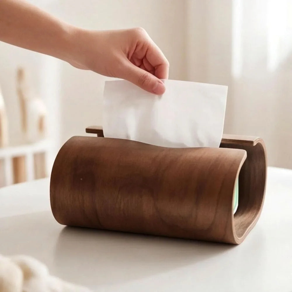 Natural Wood Tissue Box Organizer