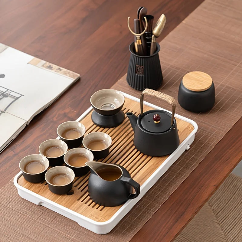 13-Piece Ceramic Kung Fu Tea Set – Portable Tea Service